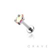 PRONG PEAR SHAPE CZ STONE TOP 316L SURGICAL STEEL INTERNALLY THREADED LABRET/MONROE 